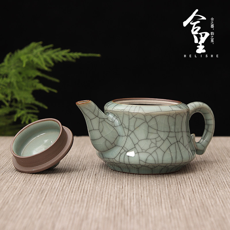 Longquan celadon phoenix tail pot kung fu tea set household ceramic filter tea maker single bubble purple sand ice cracked glaze small teapot