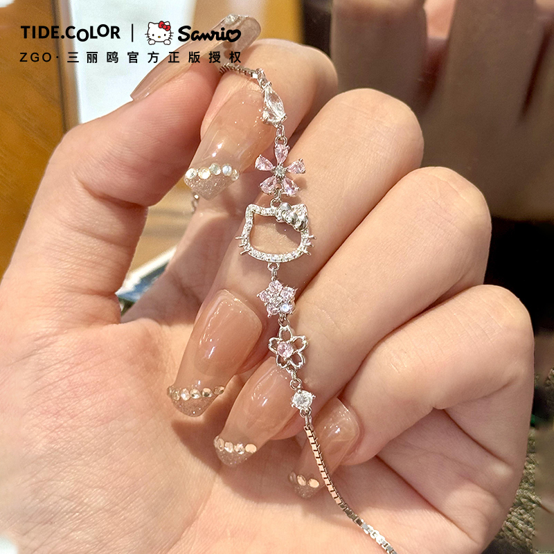 Hellokitty Sterling Silver Bracelet Sanrio Hello Bracelet Women's Necklace Kidsren's Birthday Gift for Girls