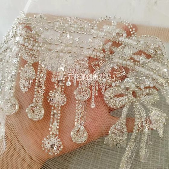 重工珠绣刺绣花边 米珠亮片珍珠蝴蝶结 新娘婚纱礼服装饰辅料DIY
