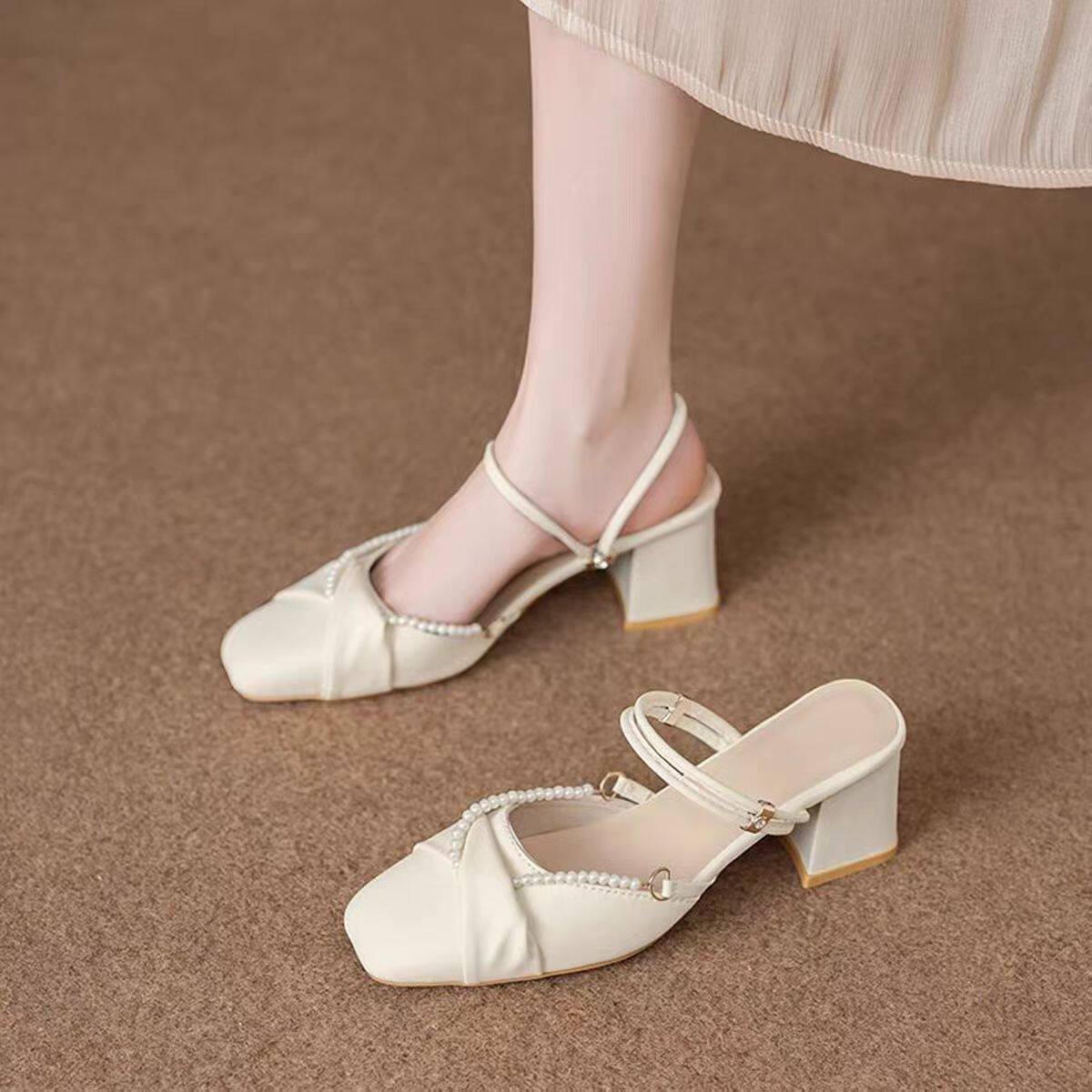 Специальное предложение бренда Baotou half slippers - женская верхняя одежда 2026 весна-лето, новый стиль, красивая раздельная одежда с юбкой, босоножками на высоком каблуке и тапочками