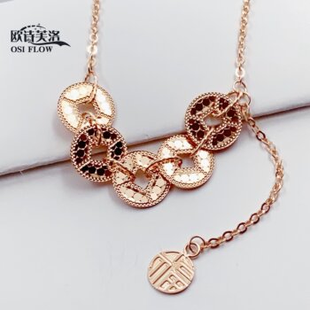 Authentic 14k rose gold russian au585 necklace broken ice five emperors coin integrated chain high-end boutique