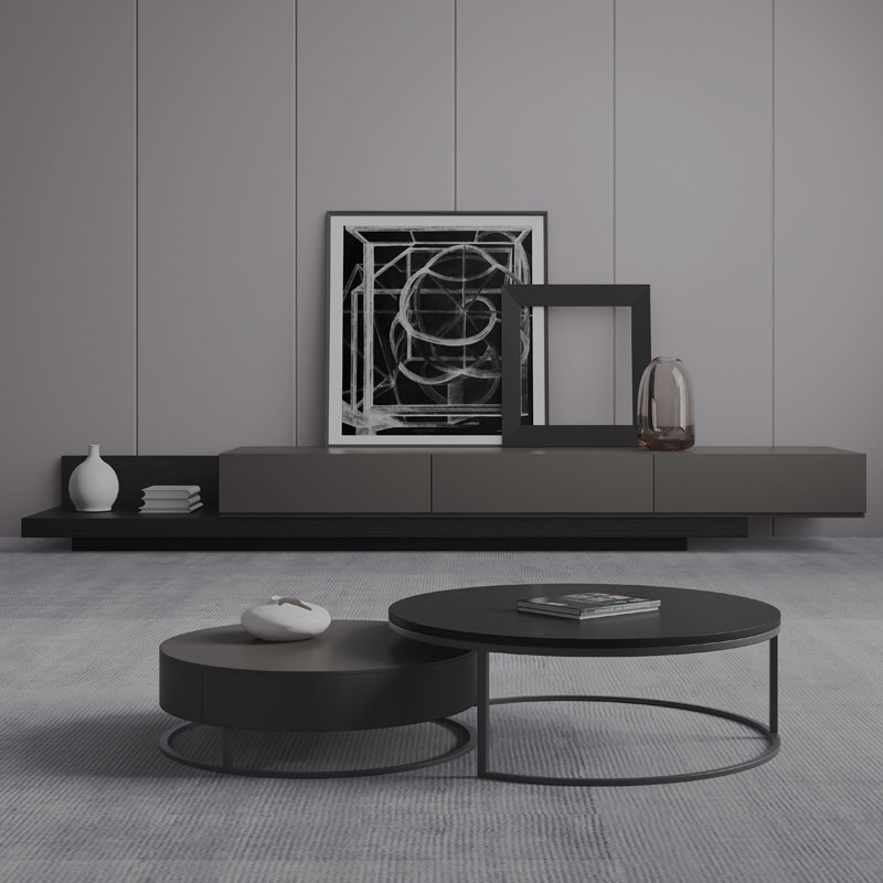 Nordic round telescopic tea table modern minimalist small family living room light lavish rockboard tea table TV cabinet Composition