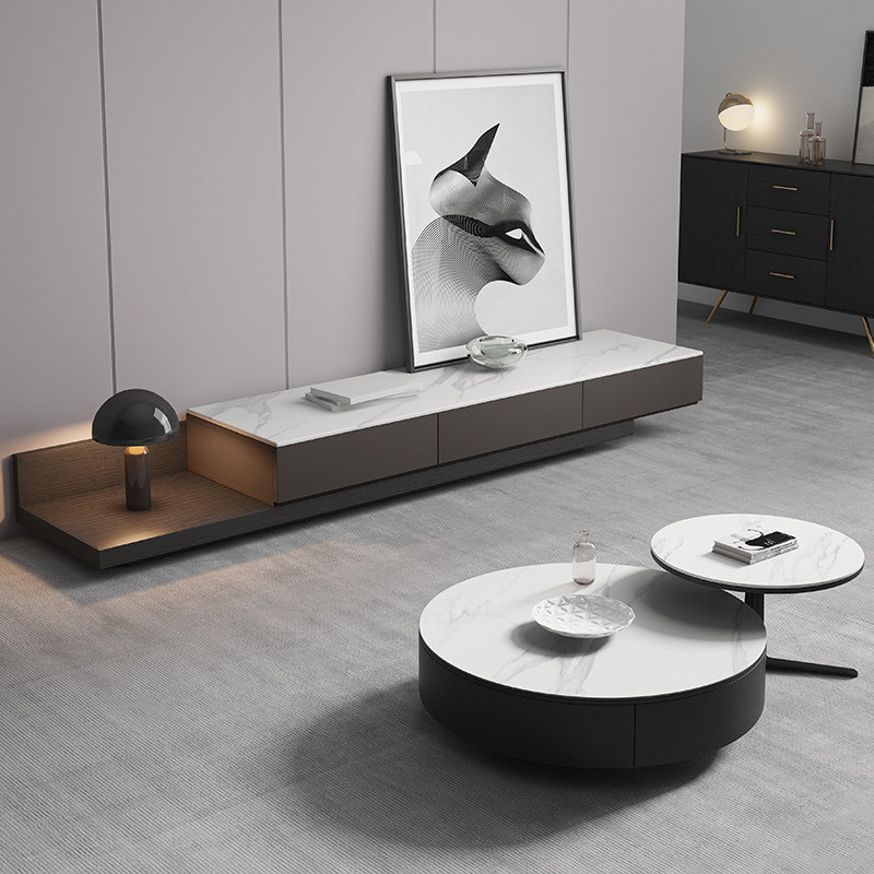 Light extravagant rock plate minimalist TV cabinet modern minimalist living-room small family type telescopic tea table TV cabinet composition suit
