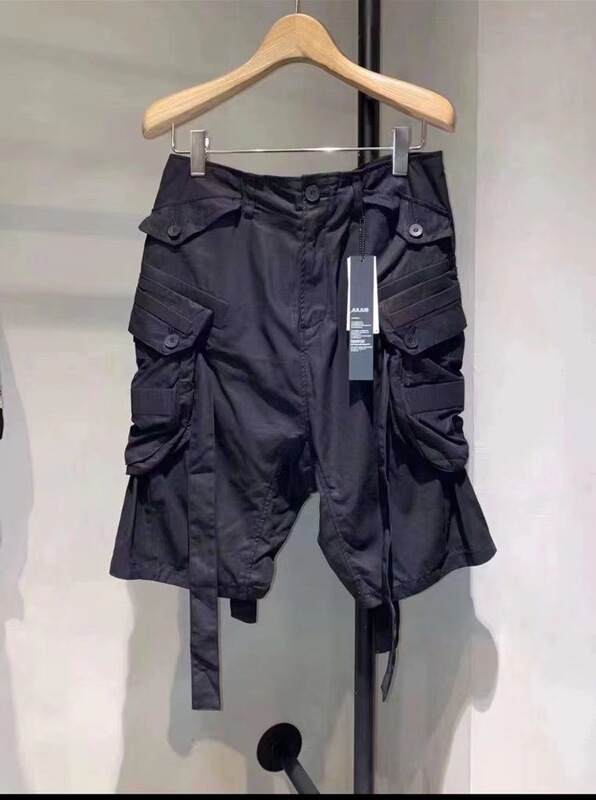 Julius Tourniquet Shell Black Five-Point Length Shorts, Thin and Loose, Summer Style with Multiple Pockets and Straps