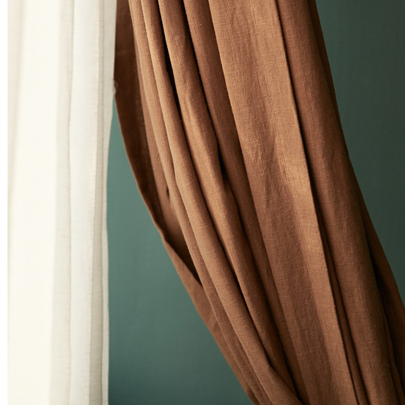 Export French Caramel Color Restaurant Pure Linen Chinoiserie Living Room Partition Japanese Door Curtain Brown Wabi-Sabi Style Curtain