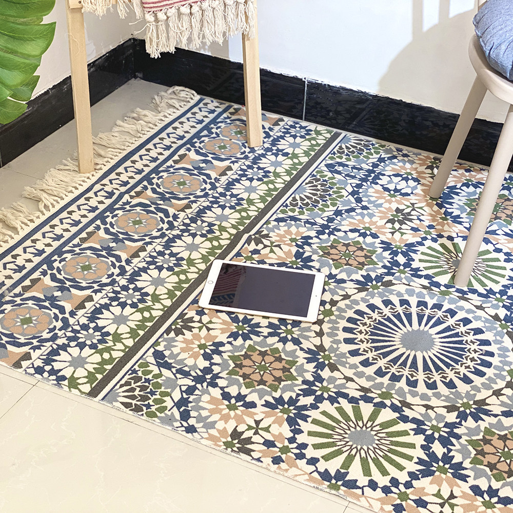 Large size Nordic home cotton and Hemp floor mat INS style carpet Entry mat Non-slip absorbent bed edge blanket