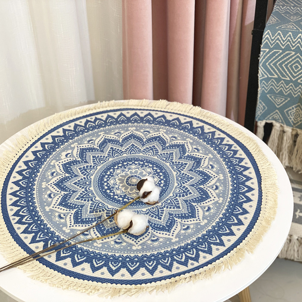 Round heat insulation mat table mat home anti-scalding Nordic Western placemat bowl mat tea coaster mouse cotton hemp dinner plate mat