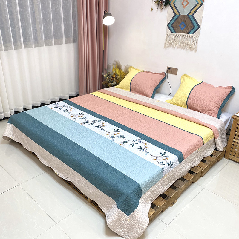 Machine washable cotton twill quilted bed cover set of three big bed mattress four seasons double cotton tatami