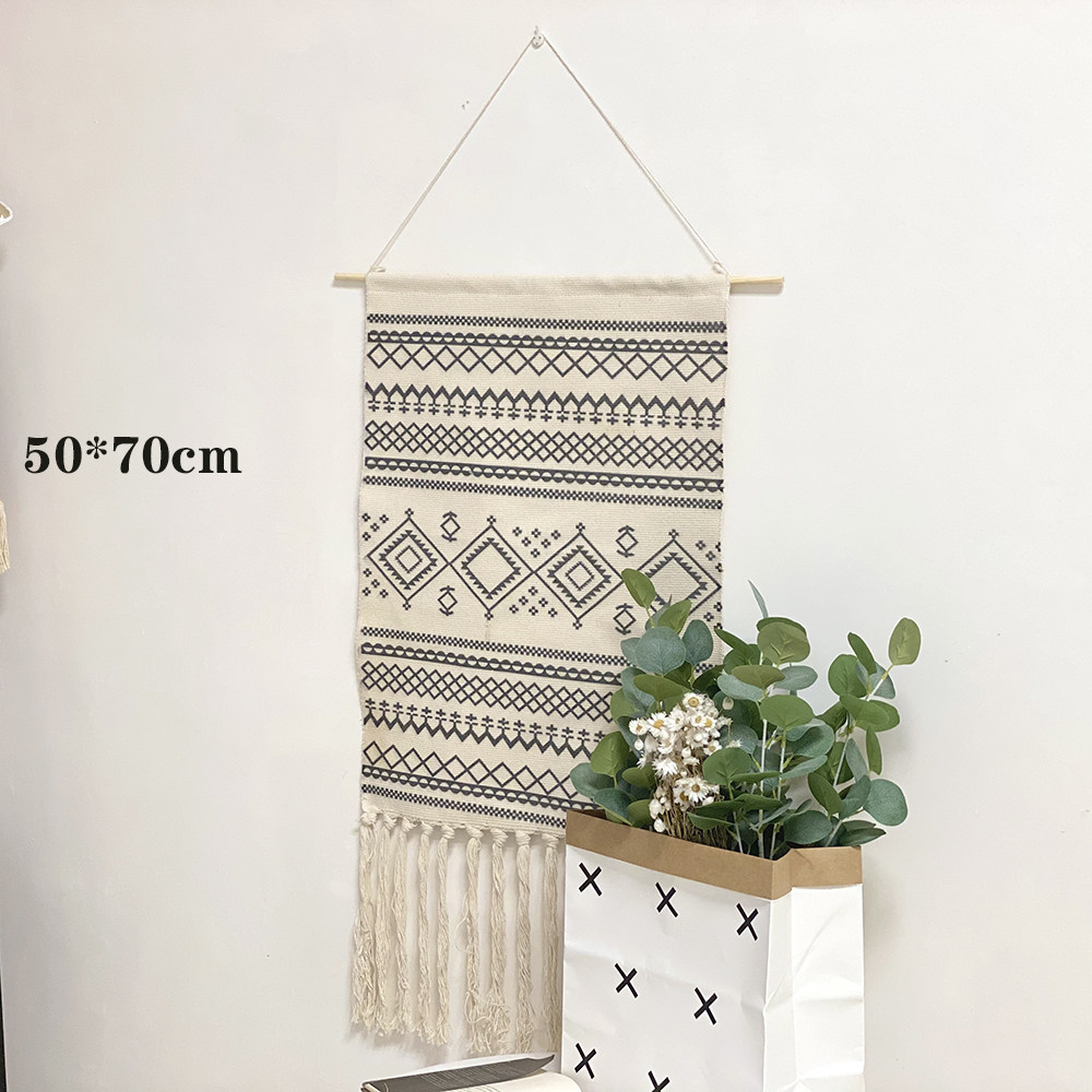 European and American ins cotton and linen woven hand tassel tapestry modern simple villa living room study bedroom wall hanging cloth