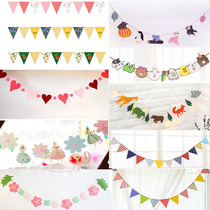 ins grid Wall small colorful flag Net red room decoration animal hanging flag birthday party decoration triangle flag