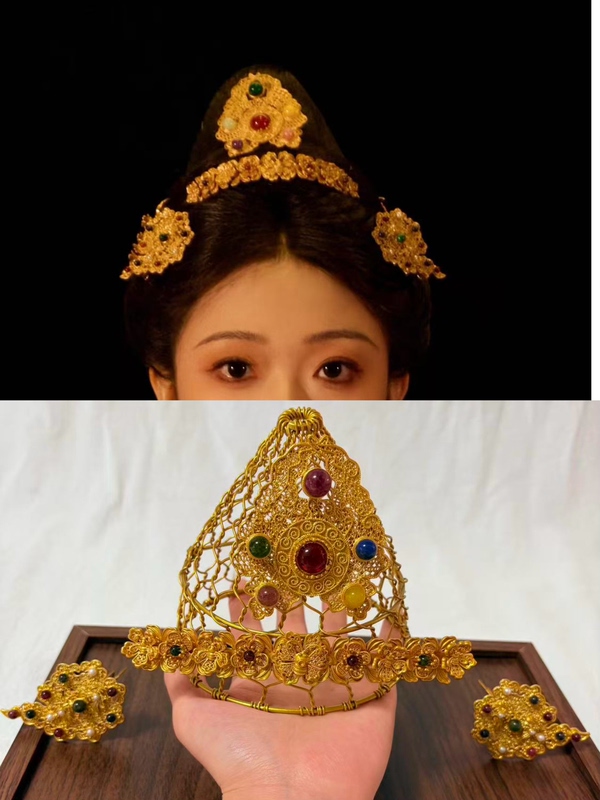 Ming Dynasty Gilt Hairpin, Golden Vintage Inlaid with Gems, Gold Hairpin with Floral Patterns, Silk Hairpin for Updo, Hair Accessory Ming Dynasty Gilt Hairpin, Golden Vintage Inlaid with Gems, Gold Hairpin with Floral Patterns, Silk Hairpin for Updo, Hair Accessory