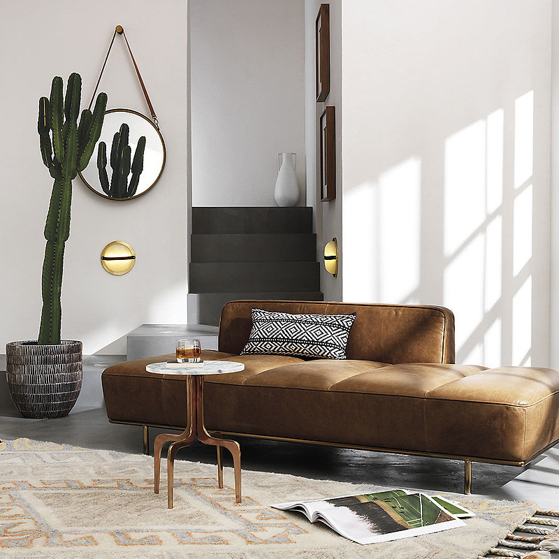 American Modern Simple Small House Retro Industrial Wind Living Room Brown Triple Head Leather Sofa Combination