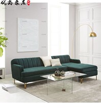 American Corner Chaise Sofa Publishing Simple Modern Mediterranean Dark Green L-Shaped Living Room Furniture