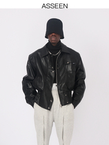 ASSEEN designer original design wide shoulder retro motorcycle leather jacket Wang Yibo Fan Chengcheng Gong Jun same style