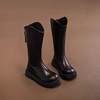 Children's Long Boots, Girls' Martin Boots, Fleece-Lined High-Top Leather Boots, Fashionable Autumn and Winter New Popular Style, Double Cotton Chimney Boots