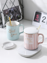 55 degree creative thermostatic mug with lid spoon Warm cup Ceramic coffee couple office heated water cup