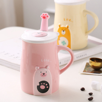Creative cartoon bear cup Ceramic mug Couple water cup Large capacity milk coffee cup Tea cup with lid spoon