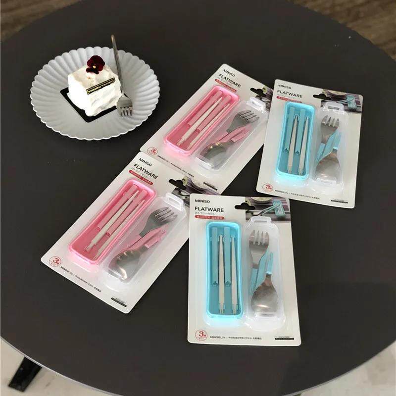 Styling Cute Fun Child Infant Baby Portable 430 Food Grade Stainless Steel Dining Spoon Dining Spoon Chopsticks Set