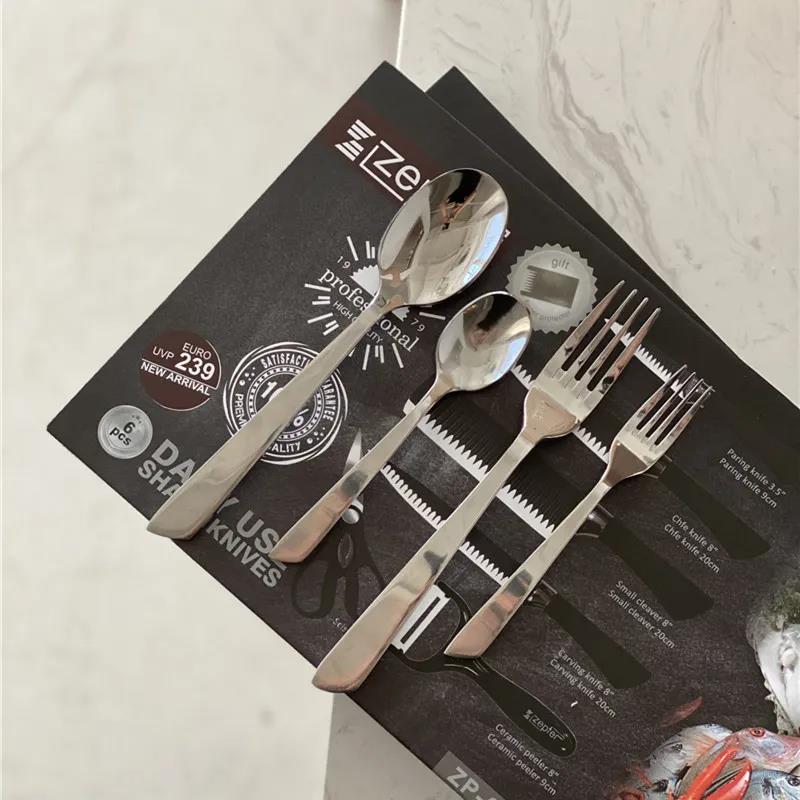 Thickened Durable 304 steel Stainless Steel Dining Fork Dining Spoon Eu Style Home Western Meal Staple Food Combination 12 pieces of suit 2A5