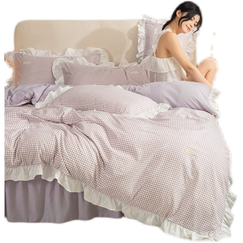 Хлопковый комплект, пододеяльник, простыня, популярно в интернете, 4 предмета, увеличенная толщина, в корейском стиле