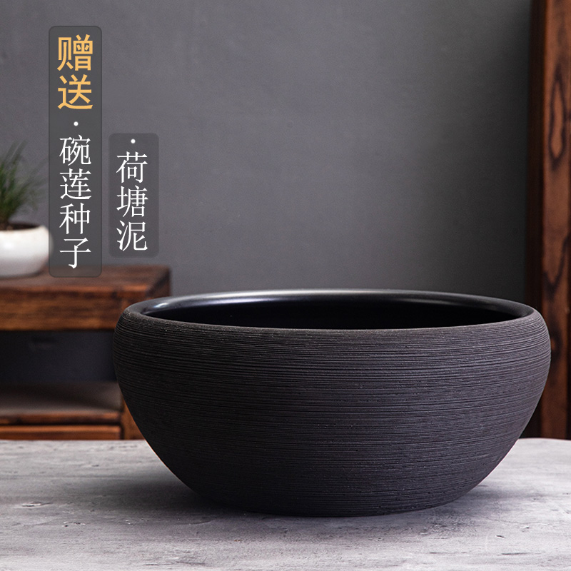Jingdezhen ceramic flower pot hydroponic bowl lotus pot water lily copper money grass green lotus succulent flower pot living room ornament goldfish tank