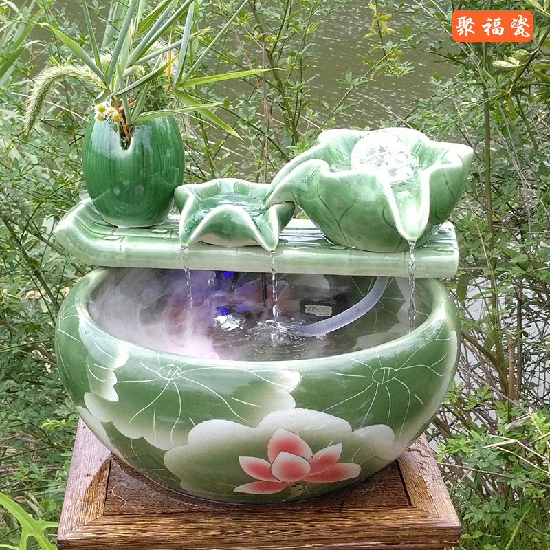 Flowing device fish tank Jingdezhen ceramic tank water lily lotus pot hydroponic flower pot humidification home circulation oxygen pump
