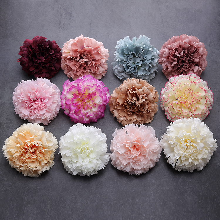 Emulated carnation floral head Mother's Day Decorative Flowers Wedding Flowers Wall Flower Arrangement Gift Boxes Arranged Plastic Silk Flowers