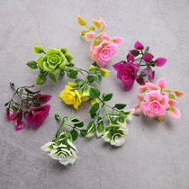 Plastic fake rose mini trinket diy cake installation simulation Rose green plant fake grass wedding flower wall props