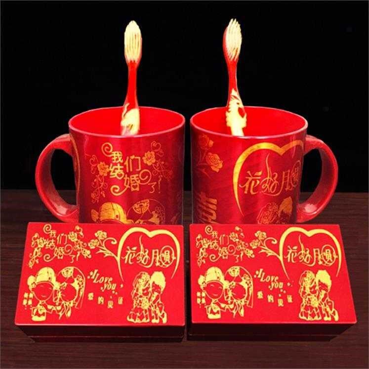Daily festive household couple cup tooth tank drinking water bride a pair of cups wedding wash red mouthwash cup plastic