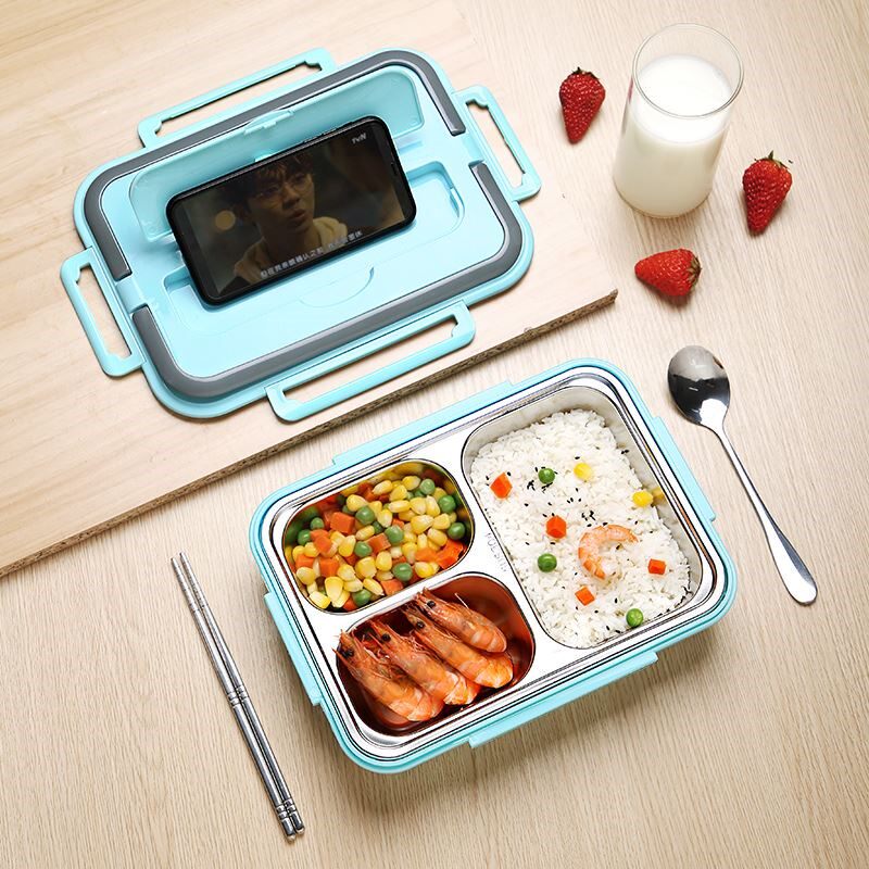 Stainless steel 304 separated rice bowl insulation lunch box students simple bento box canteen lunch office worker portable