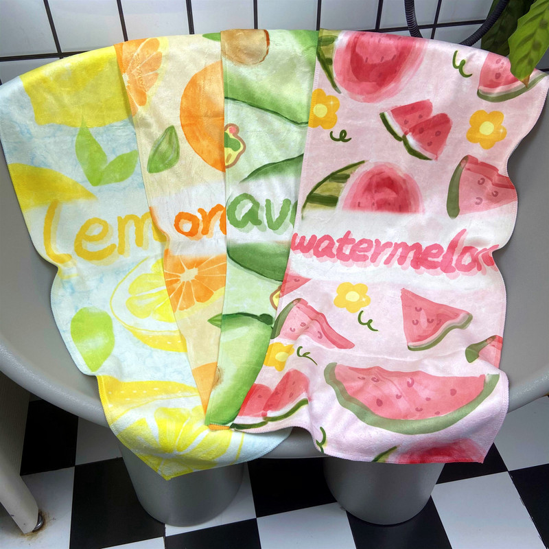 Trendy Brand Towels and Bath Towels with Cartoon Designs for Couples, Children, and Babies, Featuring Fruits Like Watermelon, Avocado, Lemon, and Orange, Absorbent for Swimming Trendy Brand Towels and Bath Towels with Cartoon Designs for Couples, Children, and Babies, Featuring Fruits Like Watermelon, Avocado, Lemon, and Orange, Absorbent for Swimming