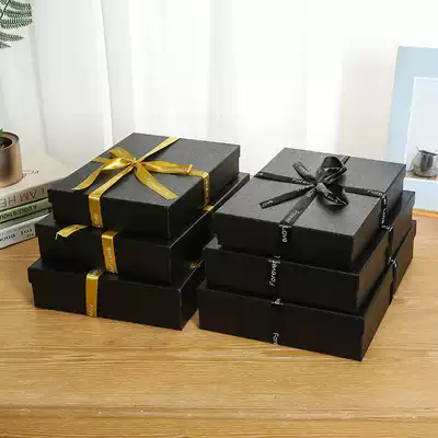 Gift box rectangular birthday gift box Black exquisite simple large clothes box gift box empty box with hand gift box