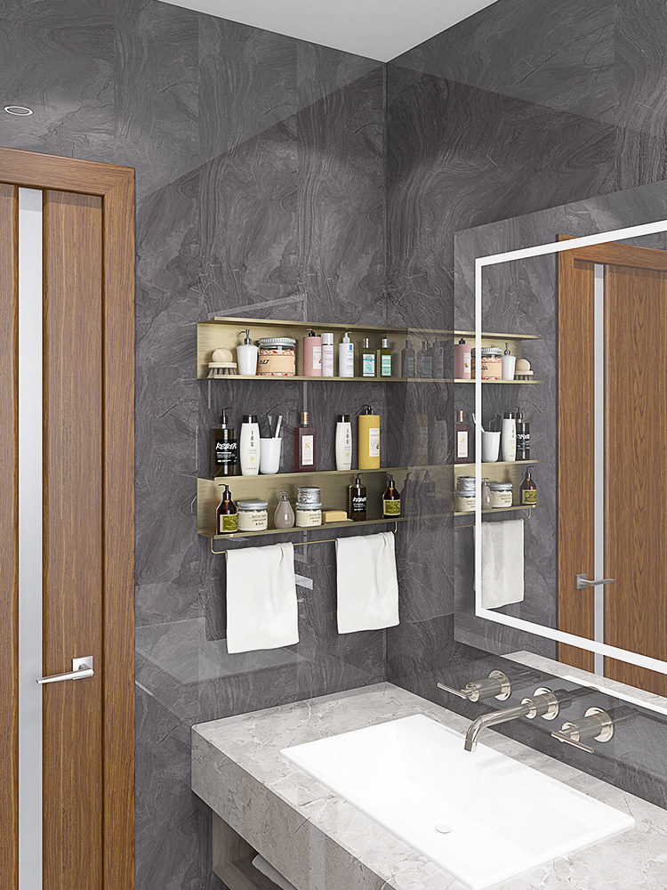 Stainless Steel Kitchen Bathroom Wall Rack Cosmetic Wall Mounted Multifunctional Toiletries Storage Towel Rack