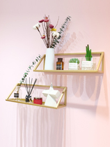 Wall shelf Nordic Wind Living room Gold Decorative Creativity Background Wall-mounted Iron Art Plaid and Bedroom Flower Shelf