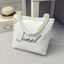 Lazy style literary canvas big bag female shoulder ins Korea simple Joker large capacity portable portable shopping bag