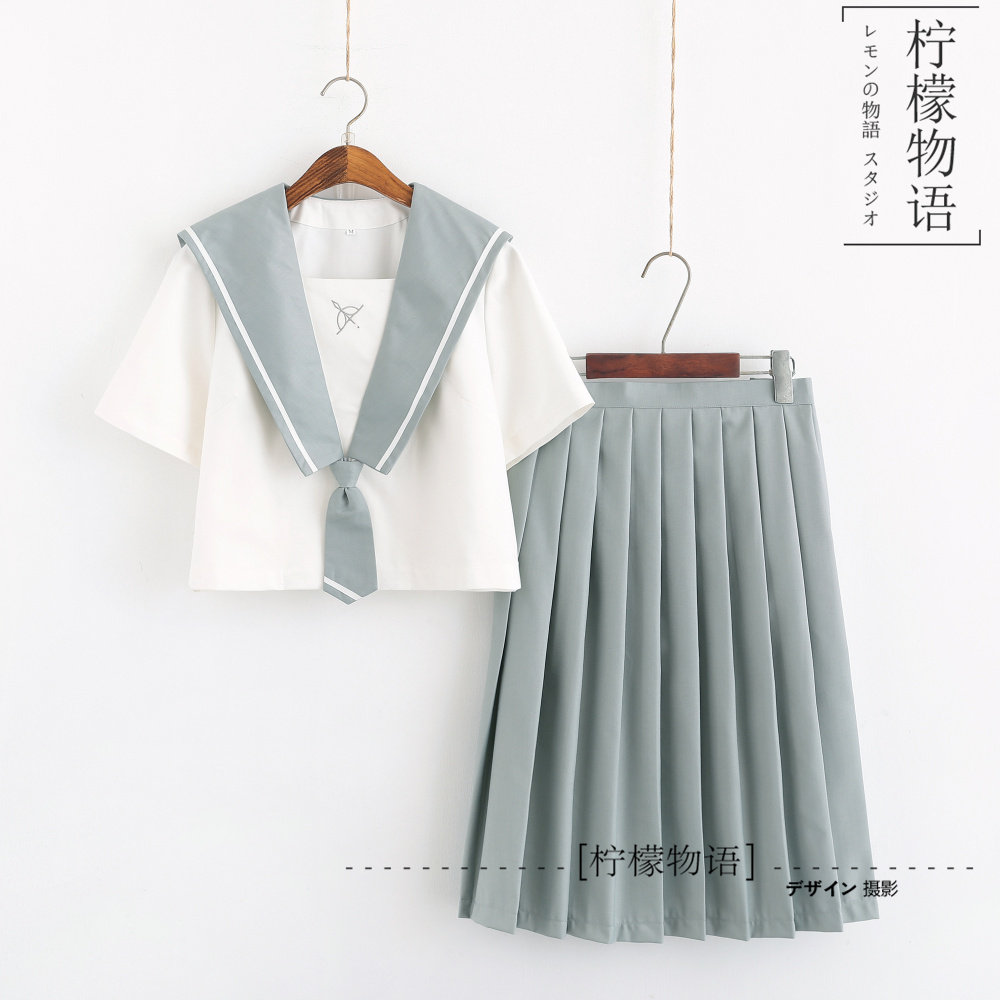 Orthodox JK uniform deformation lapel embroidery white sailor suit Soft sister dress Summer uniform School uniform class dress College style suit