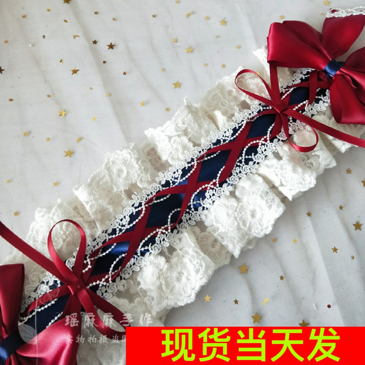 White Snowy Ji ornament headwear accessories lolita head decoration hair band Japanese soft girl lolita white lace 100 lap strap