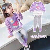 OKAIDI French girlsspring-style sports suit 2022 spring and autumn ladies trendy long-sleeved cartoon two-piece set