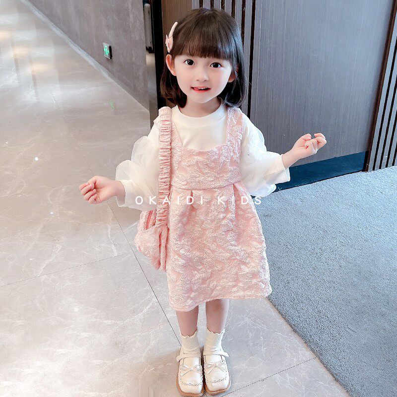 OKAIDI French female Bao Chunqiu Vest Skirt Suit 2022 Spring dress girl Han version Bubble Sleeve Skirt two sets