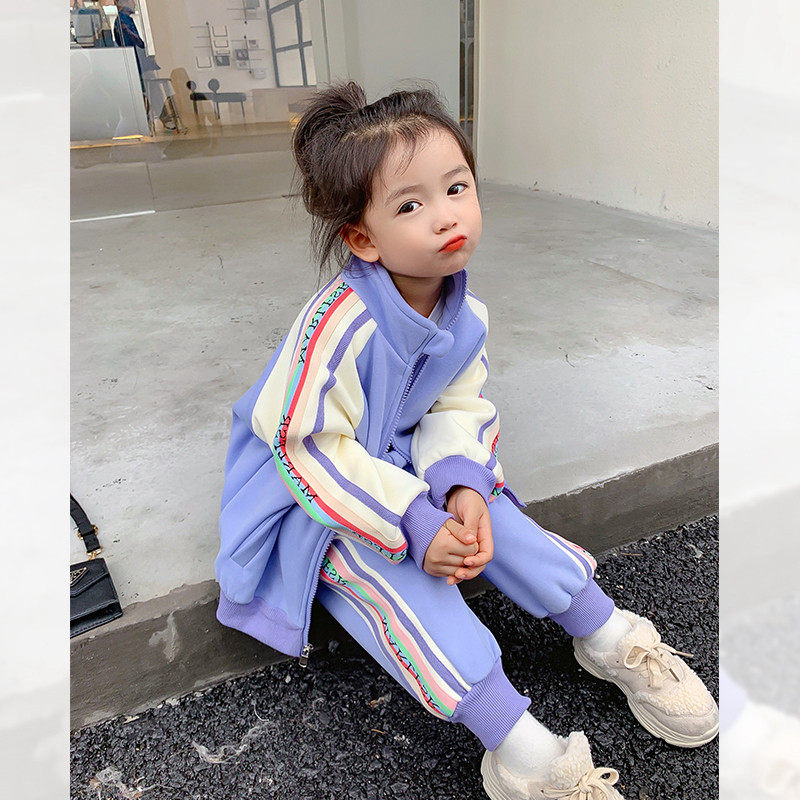 Okaidi French girl in autumn and winter dress 2021 new child plus sports coat two pieces of child beam sweater