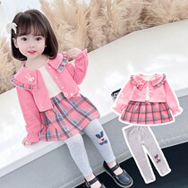 OKAIDI French female baby 2022 new spring long sleeve cardiovert suit girl spring autumn style foreign air three sets