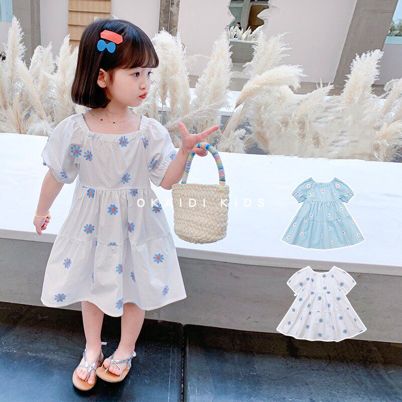 OKAIDI French girls' cotton dress children's summer new short-sleeved princess dress baby foreign style summer dress tide