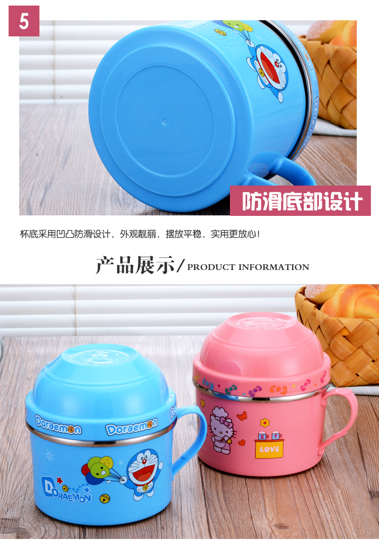 Cốc đựng thức ăn nhanh bằng thép không gỉ có nắp đậy đồng tử cách nhiệt nhiều lớp hộp ăn trưa trẻ em dễ thương ăn trưa hoạt hình ăn bát lớn - Hộp cơm điện sưởi ấm cặp lồng cắm điện