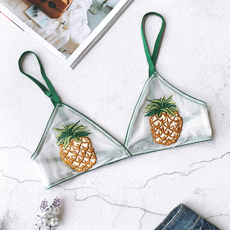 Hawaiian Wind Mesh Yarn Embroidery No Steel Ring Sexy Slim with adolescent ultra-thin transparent comfort Bikini lingerie bra