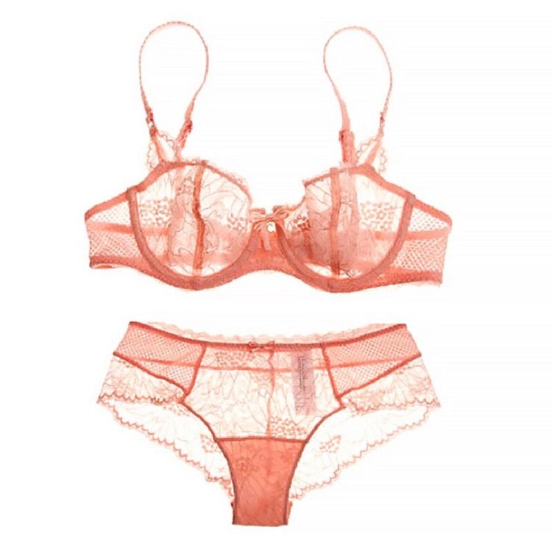 European and American Full transparent bra Perspectives lingerie Embroidery Sexy Ultrathin Lace Poly Lady Bra Hood Suit