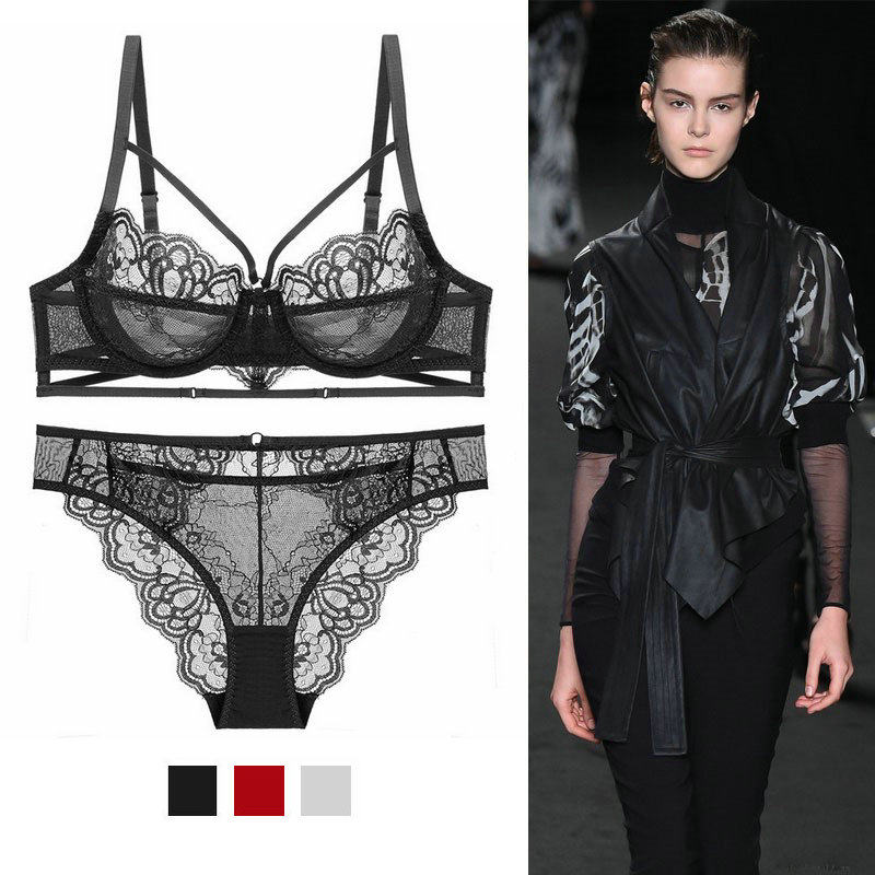 Sexy thin lace lingerie no sponge Breathable Bra Big Chest of small size Size Underwear Suit Summer Maiden