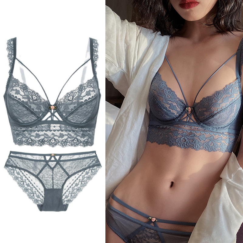 Sexy lace ultra-thin steel ring bra set big chest small D cup big size natal year underwear female red