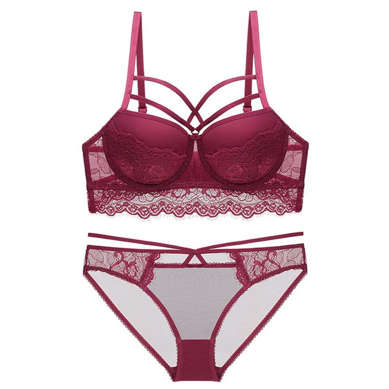 Red lingerie suit Sexy lace gather up to small breasts thickened closeted breast brides to marry Ben life underwear