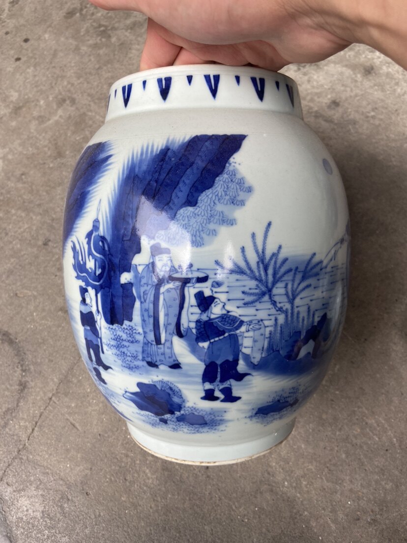 明崇祯青花人物莲子罐古董古玩老货旧货仿古瓷收藏摆件文房器-淘宝