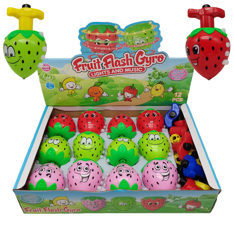 New multi-color strawberry colorful light music gyro unisex children's educational cartoon novelty toys